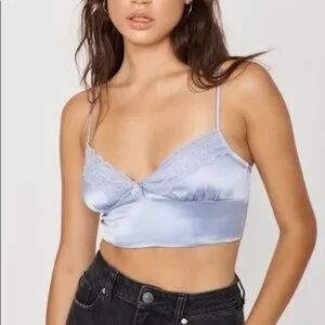Elegant Lace Trim Satin Crop Top